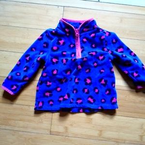 Girls Size 12 months Oshkosh B'gosh Blue Pink Fleece Zipper Pullover Shirt EUC